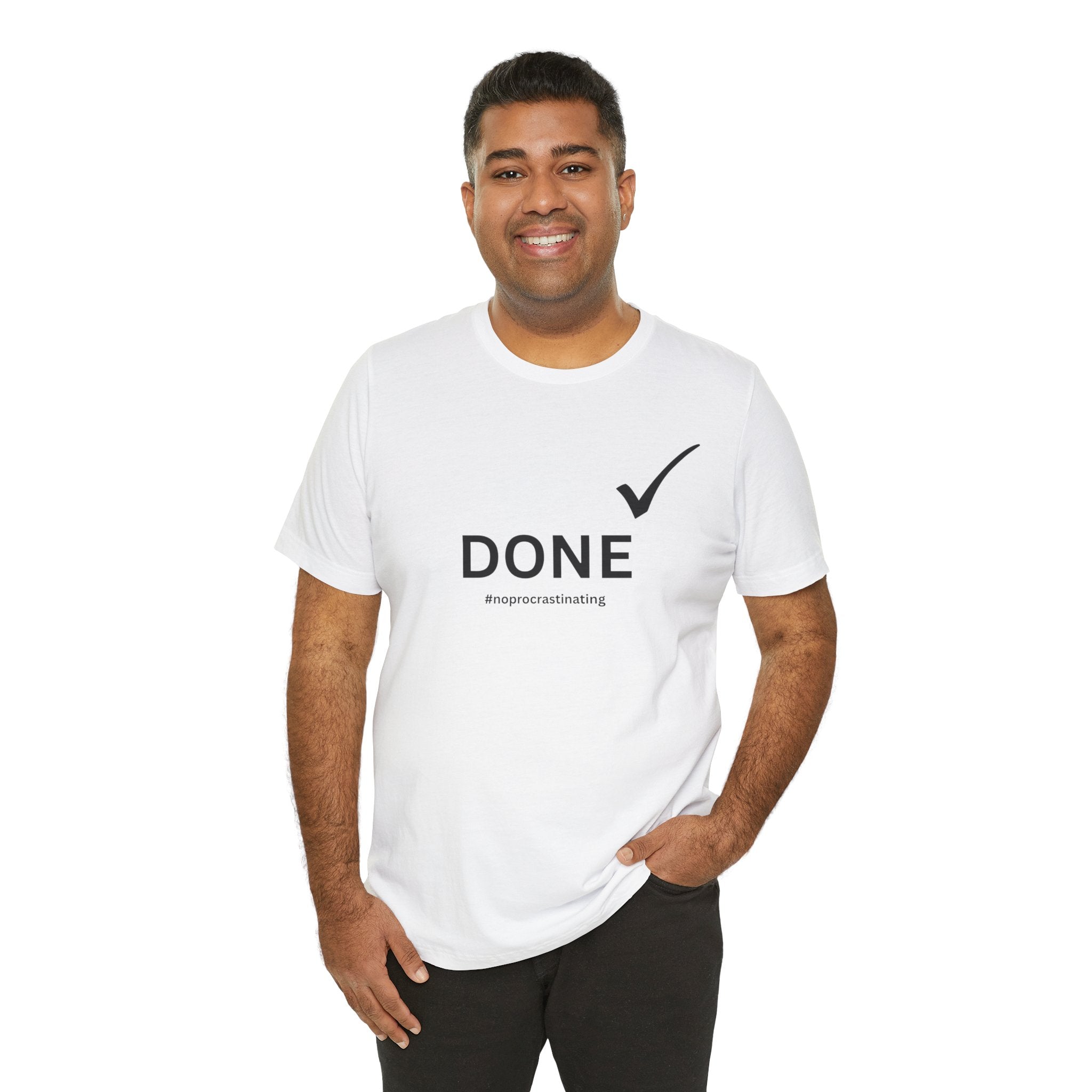 DONE T-Shirt — Minimalist Checkmark Tee with “#noprocrastinating”