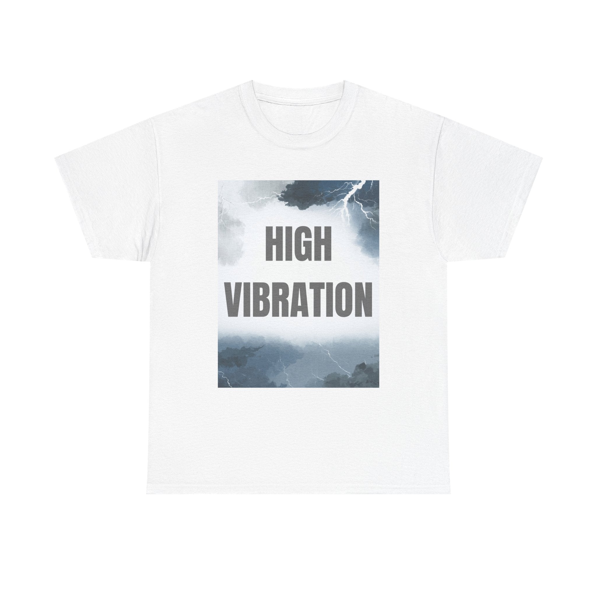 High Vibration Tee — Inspirational Graphic with Storm Sky Design