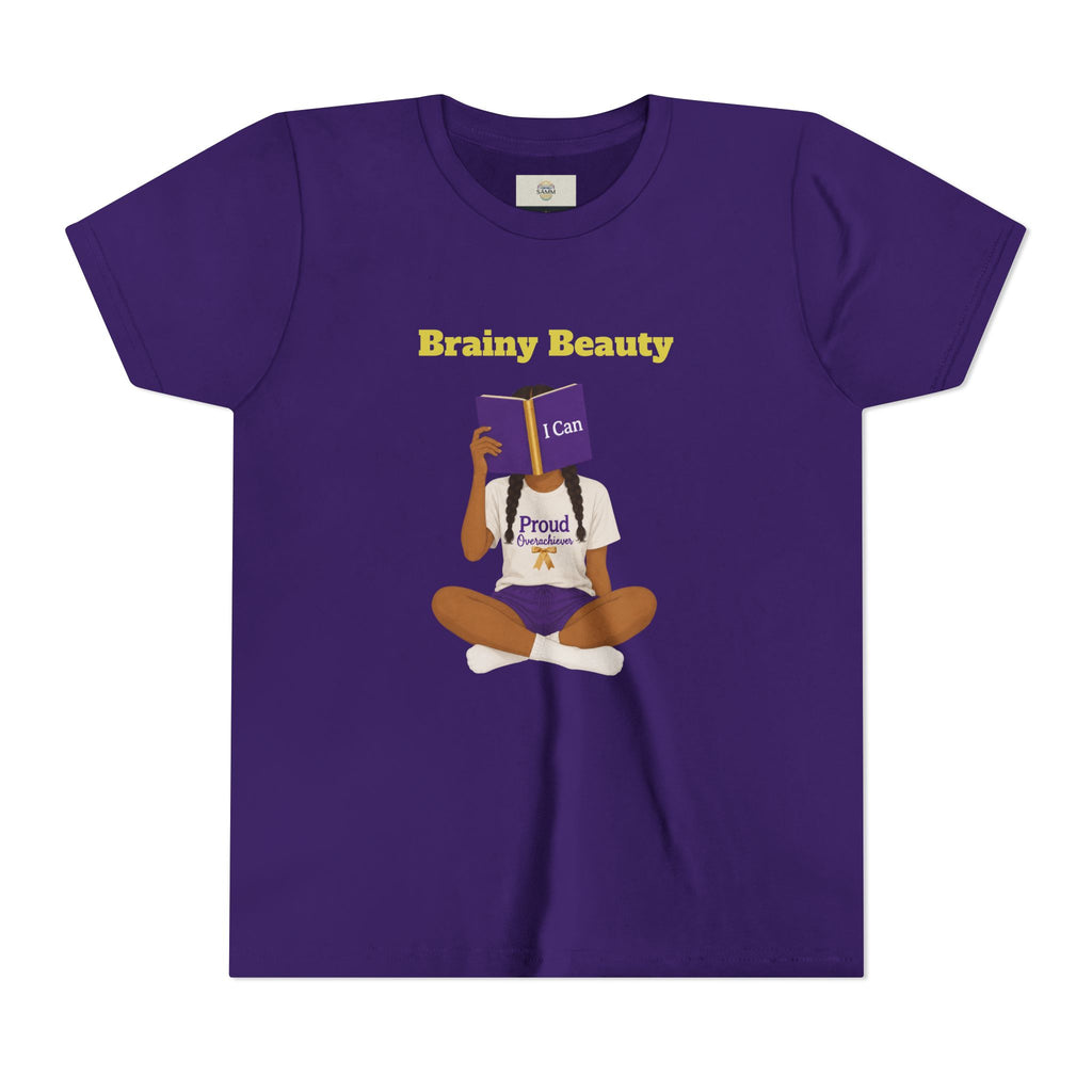 Youth Tee — "Brainy Beauty" Girl Reading Design