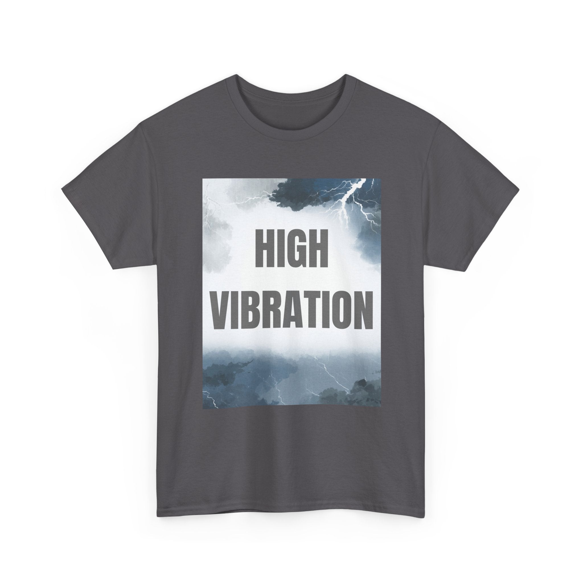 High Vibration Tee — Inspirational Graphic with Storm Sky Design