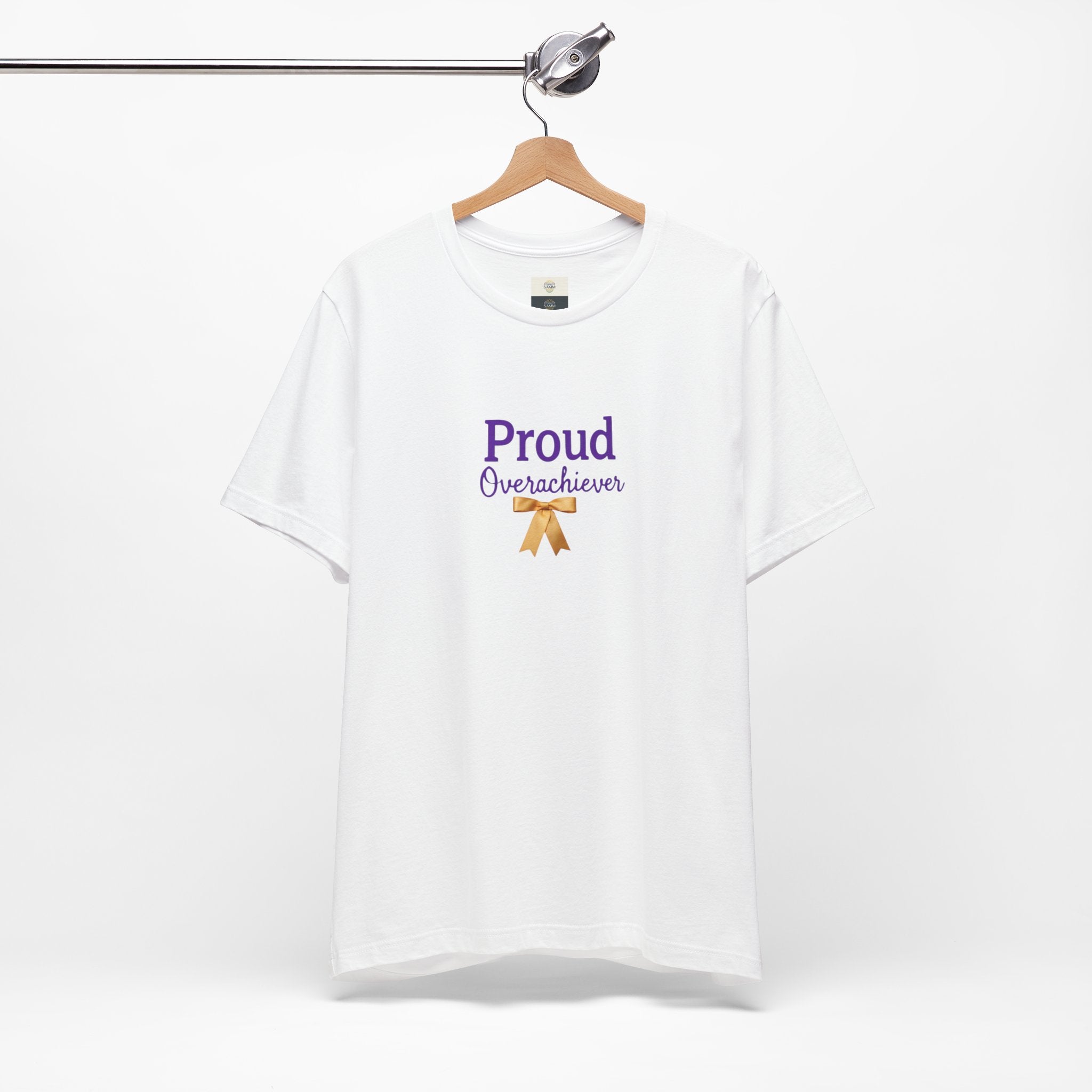 T-Shirt — "Proud Overachiever" Gold Ribbon Graphic