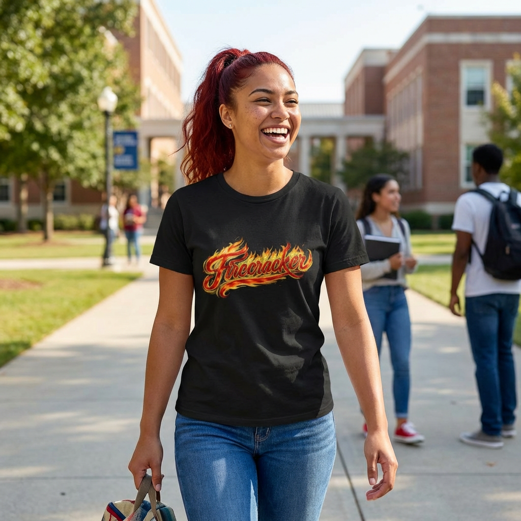 Firecracker Graphic Tee — Feisty Flame Script T-Shirt