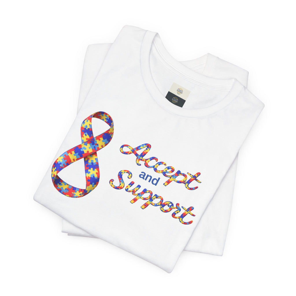 Autism Awareness T-Shirt - 'Accept and Support' Puzzle Ribbon Tee