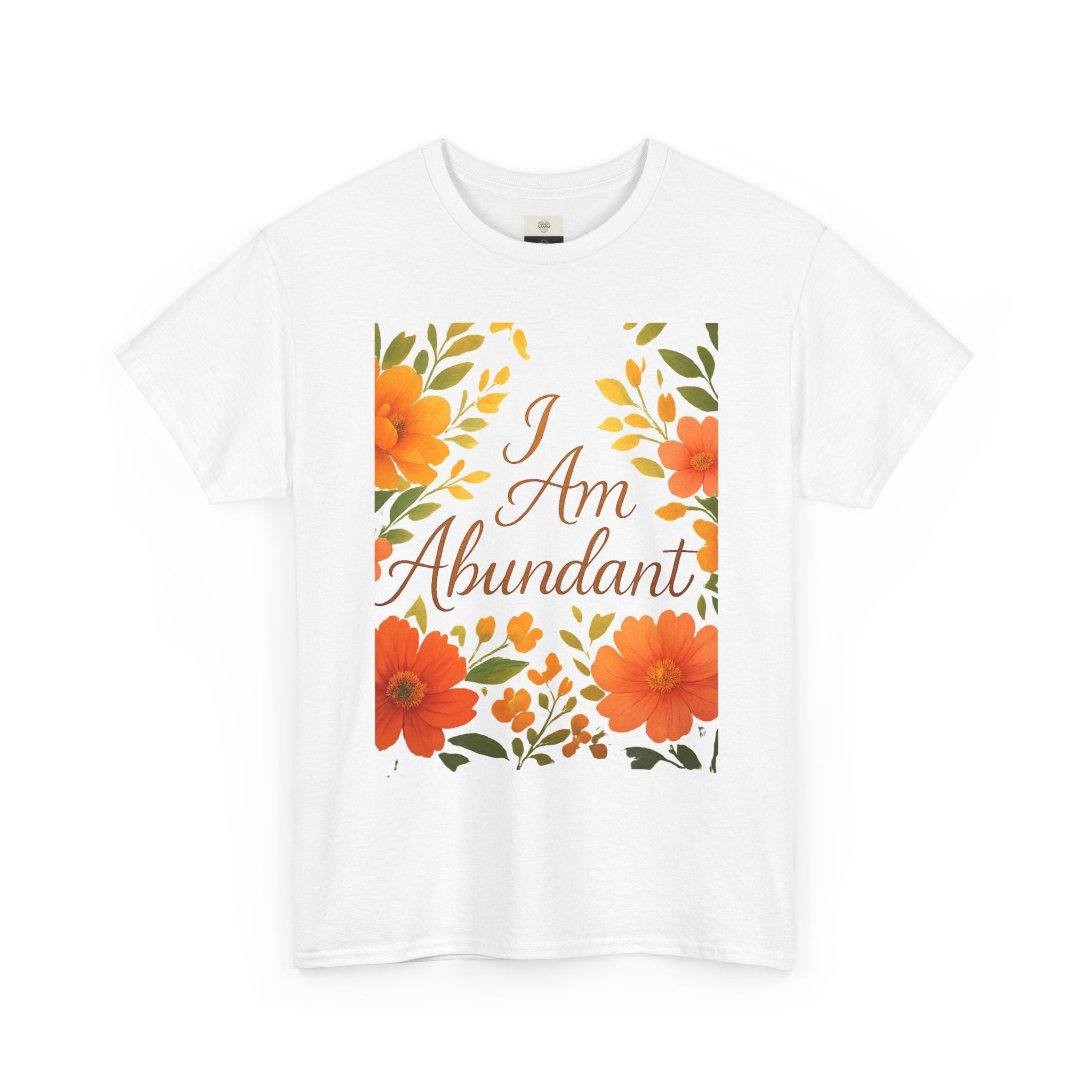 Affirmation Tee — “I Am Abundant” Floral Spiritual Graphic T-Shirt