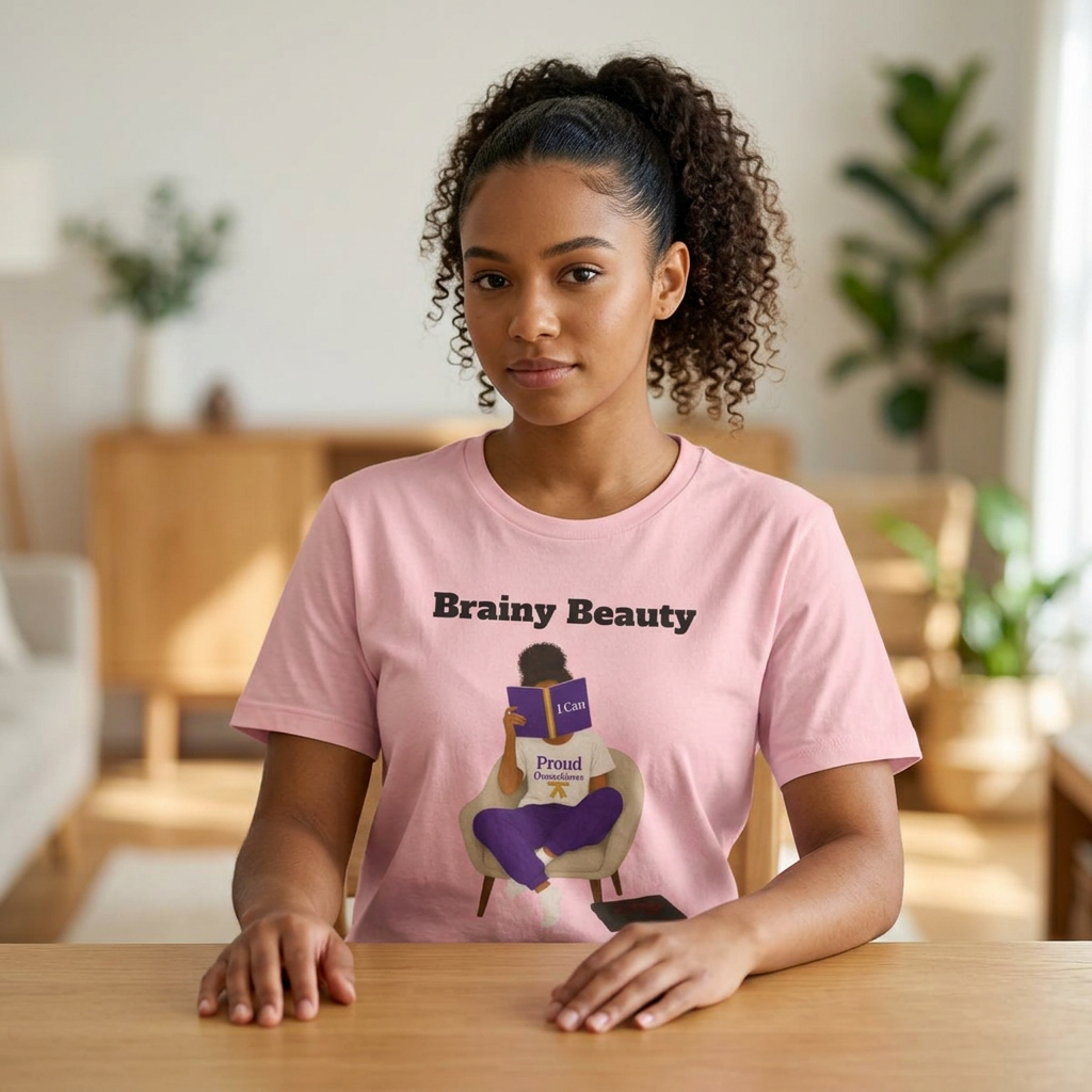 Brainy Beauty Reading T-Shirt — Proud Smart Girl Tee