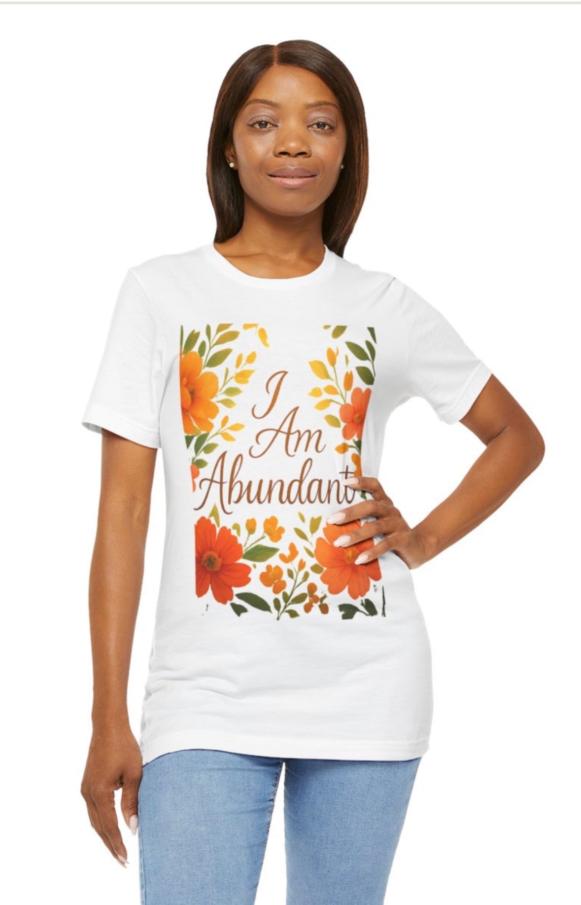 Affirmation Tee — “I Am Abundant” Floral Spiritual Graphic T-Shirt