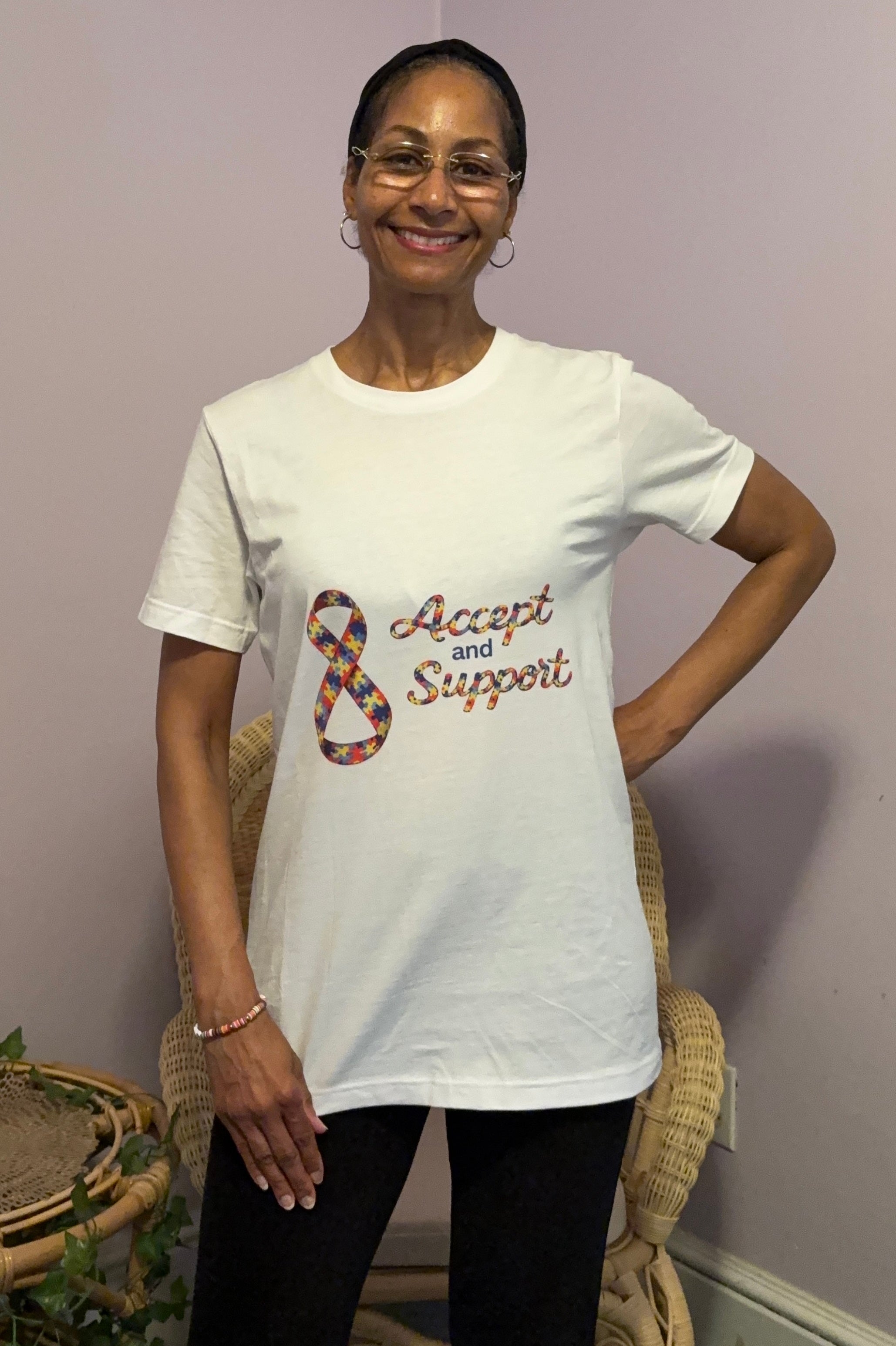 Autism Awareness T-Shirt - 'Accept and Support' Puzzle Ribbon Tee