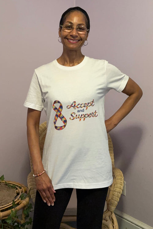 Autism Awareness T-Shirt - 'Accept and Support' Puzzle Ribbon Tee